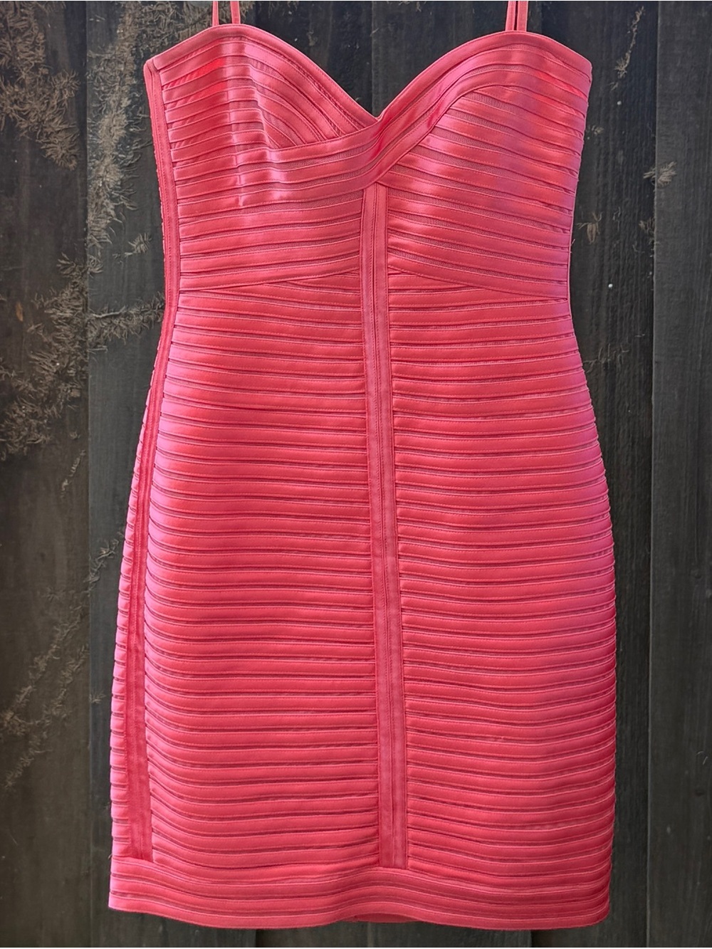 BCBGMaxAzria Coral-Pink Strapless Ribbed Bodycon Mini Dress Size 8